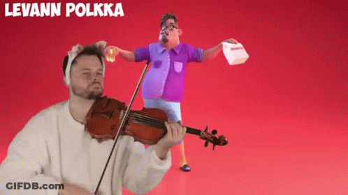 Man Playing Violin On Red Background With Levann Polkka GIF