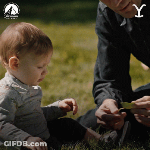 Man Playing With Baby In Grass And Paramount Network Logo GIF