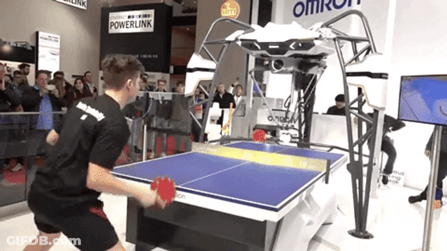 Man Plays Table Tennis With Machine GIF
