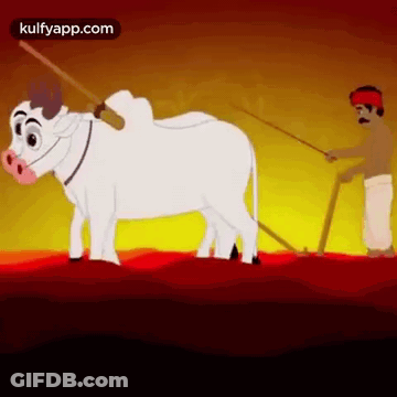 Man Ploughing Field With Cow Pulling Plow GIF