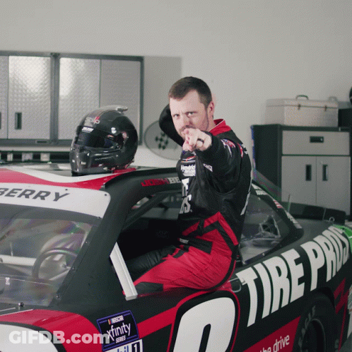 Man Pointing At Camera In Xfinity Race Car GIF