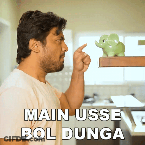 Man Pointing At Elephant Piggy Bank Main Usse Bol Dunga GIF