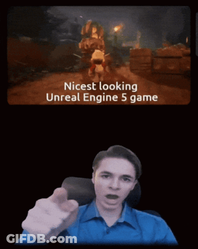 Man Pointing At Screen Saying Nicest Looking Unreal Engine 5 Game GIF