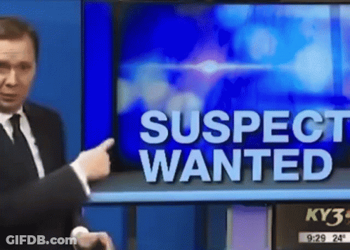 Man Pointing At TV Screen Saying Suspect Wanted GIF