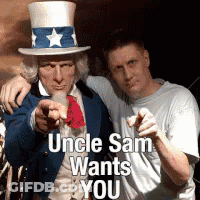 Man Pointing At Uncle Sam Statue GIF