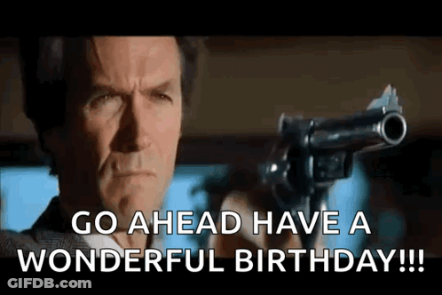 Man Pointing Gun Saying Go Ahead Have A Wonderful Birthday GIF