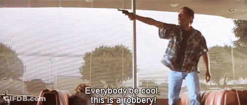 Man Pointing Gun Says Everybody Be Cool Robbery GIF