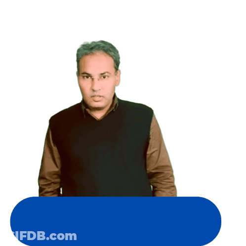 Man Pointing Up In Front Of Blue Button GIF