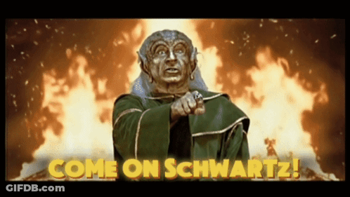 Man Pointing With Come On Schwartz GIF