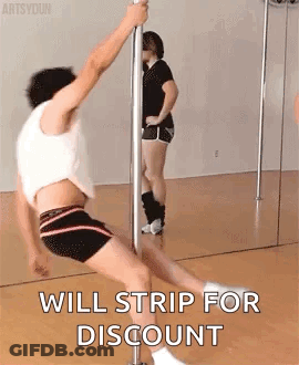 Man Pole Dancing In Front Of Mirror With Woman Behind GIF