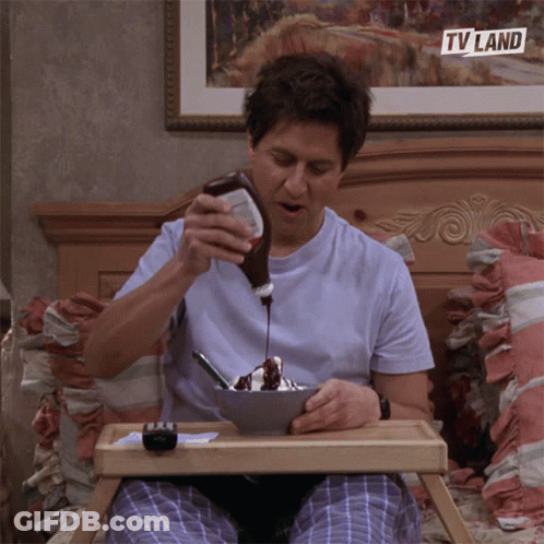 Man Pouring Chocolate Into Bowl Of Ice Cream With TV Land Logo GIF