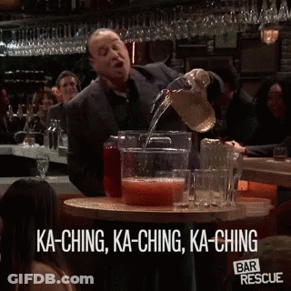 Man Pouring Drink With Ka-Ching GIF