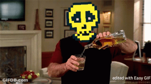 Man Pouring Drink With Pixelated Skull On Head GIF