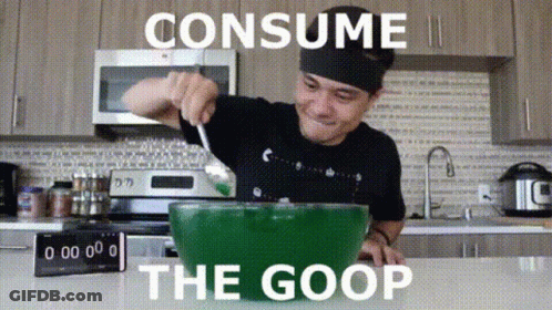 Man Pouring Green Liquid Into Bowl Saying Consume The Goop GIF