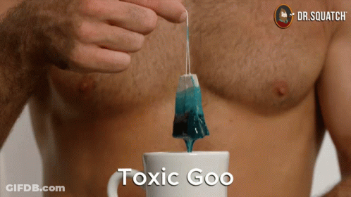 Man Pouring Tea Bag Into Cup Saying Toxic Goo GIF