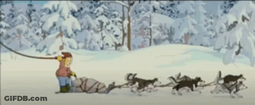 Man Pulling Sled With Huskies GIF