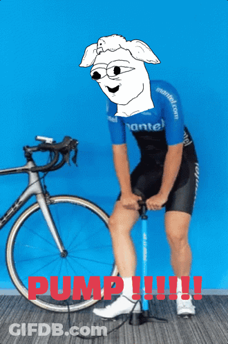 Man Pumping Tire Next To Bicycle GIF