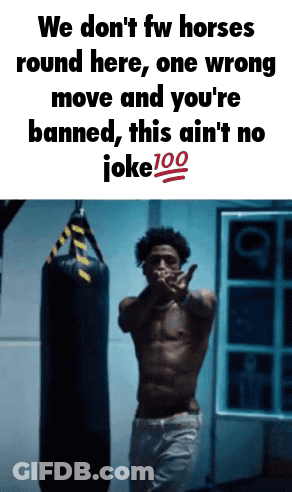Man Punching Bag Saying We Don't Fw Horses Round Here GIF