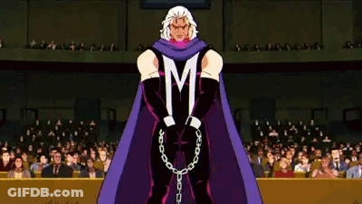 Man Purple Cape And Chains Facing Courtroom Crowd GIF