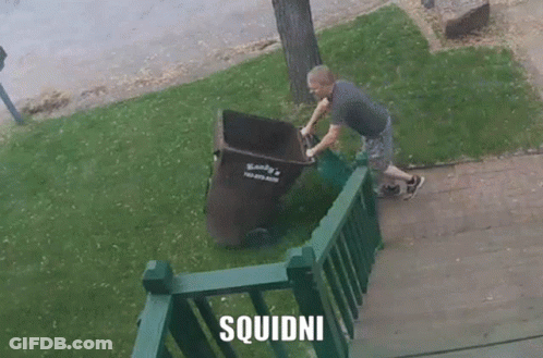 Man Pushing Garbage Can With Squidni GIF