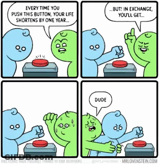 Man Pushing Red Button, Another Saying Dude GIF