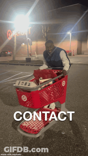 Man Pushing Shopping Cart With Contact GIF