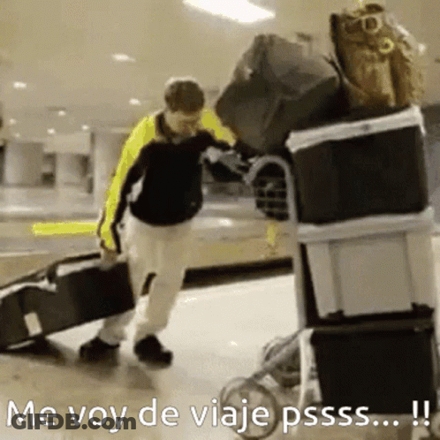 Man Pushing Suitcase Me Voy De Viaje Psss GIF