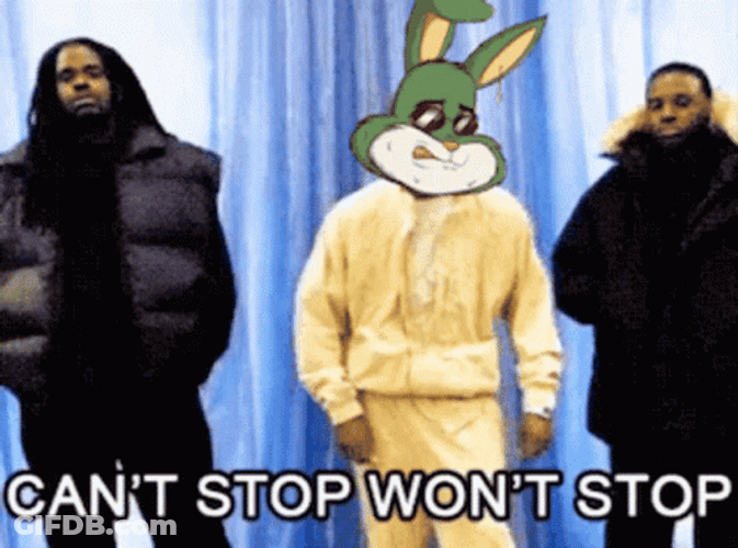 Man Rabbit Head Costume Cant Stop Wont Stop GIF
