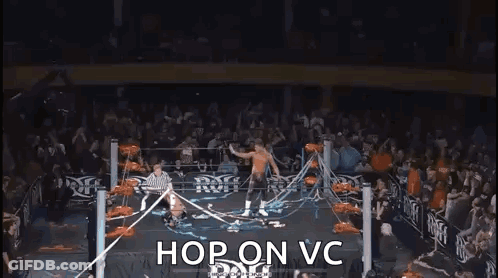 Man Raising Hand Saying Hop On VC GIF