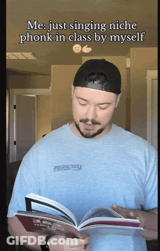 Man Reading Book Caption Singing Niche Phonk In Class GIF