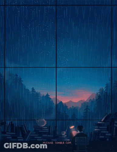 Man Reading Book In Rain By Window Mienar.tumblr.com GIF
