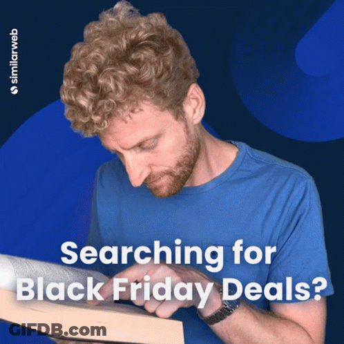 Man Reading Book With Searching For Black Friday Deals GIF