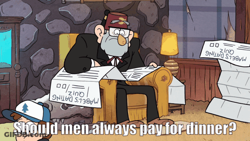 Man Reading Paper Should Men Always Pay For Dinner GIF