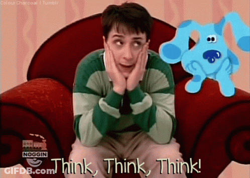 Man Red Chair Blue Dog Think Think Think GIF