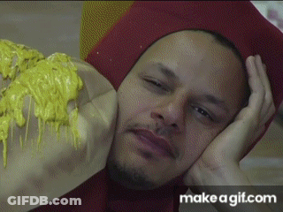 Man Red Hat Lying Down Pizza On Face GIF