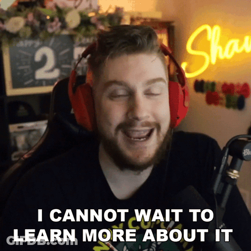Man Red Headphones Saying I Cannot Wait To Learn More GIF