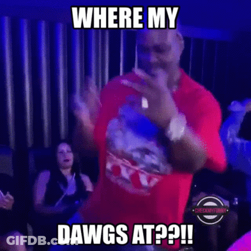 Man Red Shirt Dancing Where My Dawgs At GIF