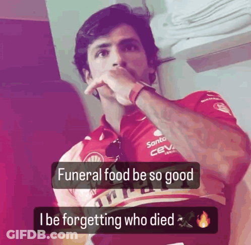 Man Red Shirt Funeral Food Be So Good GIF
