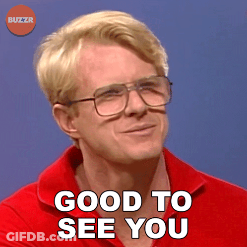 Man Red Shirt Glasses Says Good To See You GIF