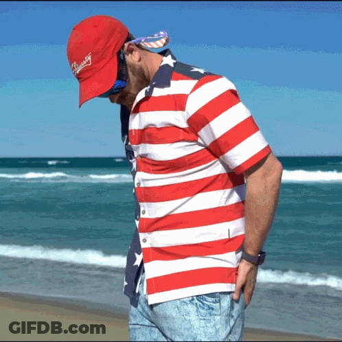 Man Red White Striped Shirt Budweiser Hat Beach GIF