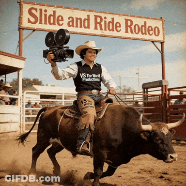 Man Riding Bull At Slide And Ride Rodeo GIF