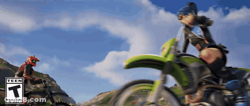 Man Riding Green Dirt Bike With T GIF