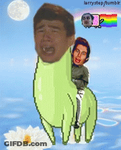 Man Riding Green Llama With Rainbow GIF