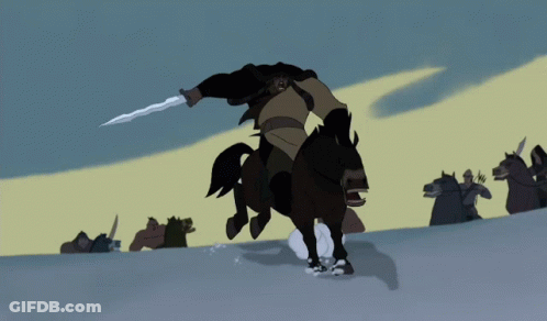 Man Riding Horse Holding Sword GIF