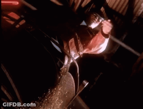 Man Riding Horse In Dark Room With Neon Sign GIF