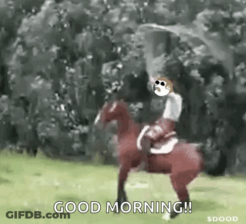Man Riding Horse In Field Saying Good Morning GIF