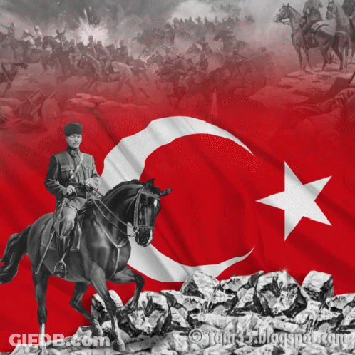 Man Riding Horse In Front Of Flag GIF