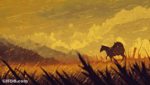 Man Riding Horse In Mountain Field GIF
