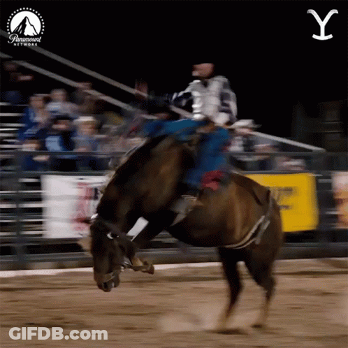 Man Riding Horse In Rodeo With Paramount Logo GIF