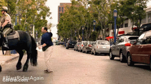 Man Riding Horse On City Street GIF